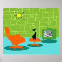 Retro Space Age Kat Poster