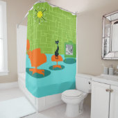 Retro Space Age Kat Showgordijn Douchegordijn (In situ)