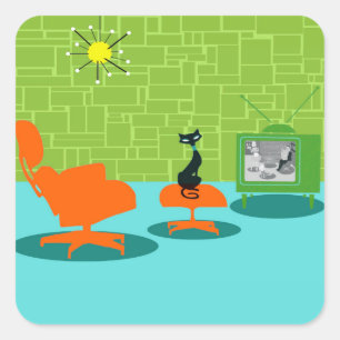 Retro Space Age Kat Stickers