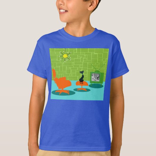 Retro Space Age Kat T-Shirt (Voorkant)