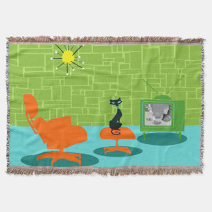 Retro Space Age Kat Throw Blanket Deken