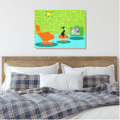 Retro Space Age Kat Uitgerekte Canvas Print (Insitu (Slaapkamer))