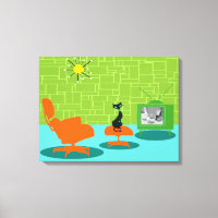 Retro Space Age Kat Uitgerekte Canvas Print