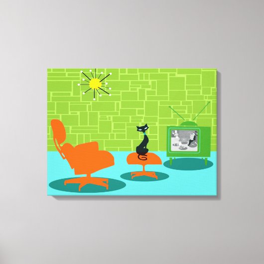 Retro Space Age Kat Uitgerekte Canvas Print (Voorkant)