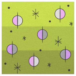 Retro Space Age Planets Stars Chartreuse Stof