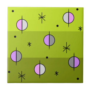 Retro Space Age Planets Stars Chartreuse Tegeltje