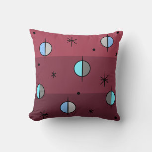 Retro Space Age Planets Stars Maroon Kussen