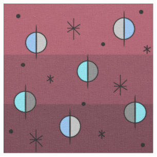 Retro Space Age Planets Stars Maroon Stof