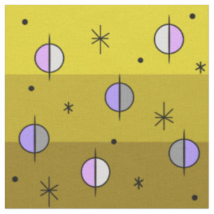 Retro Space Age Planets Stars Ochre Yellow Stof