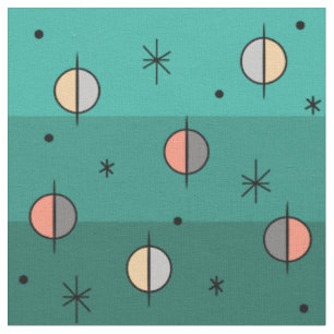 Retro Space Age Planets Stars Turquoise Stof