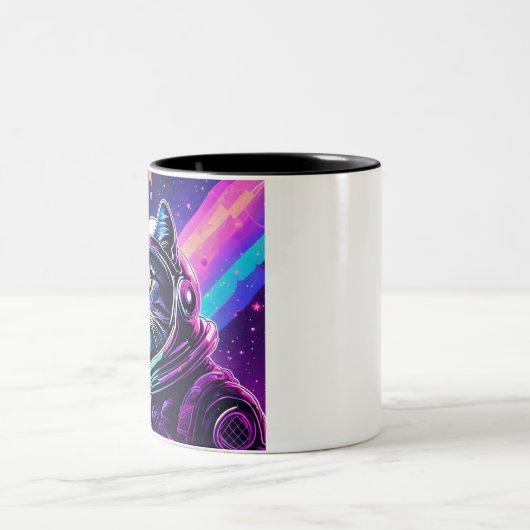 Retro Space Cat Mok – Vaporwave Galaxy Kat Koffie (Center)