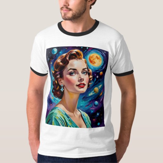 Retro Space Goddess Galaxy Art Shirt (Voorkant)