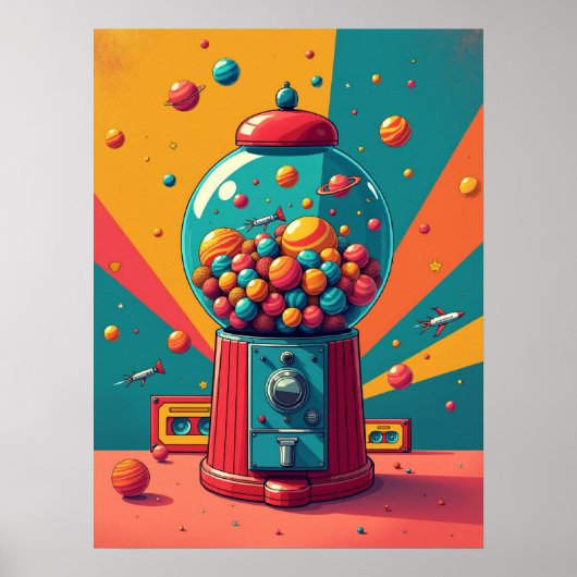 Retro Space Gumball Machine: Pop Art Poster (Voorkant)