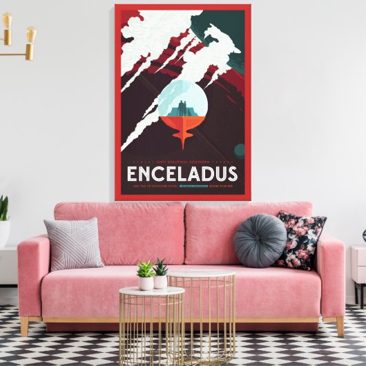 Retro Space Poster-Cassini missie naar Saturnus Canvas Afdruk (Insitu (Woonkamer))