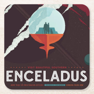 Retro Space Poster-Cassini missie naar Saturnus Vierkante Kartonnen Onderzetter