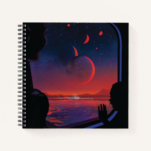 Retro Space Poster - Kijkers observeren trappist-1 Notitieboek (Voorkant)