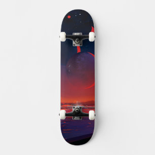 Retro Space Poster - Kijkers observeren trappist-1 Skateboard