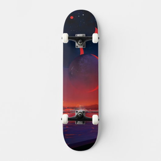Retro Space Poster - Kijkers observeren trappist-1 Skateboard (Voorkant)