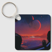 Retro Space Poster - Kijkers observeren trappist-1 Sleutelhanger (Voorkant)