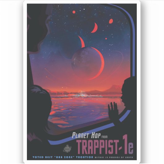 Retro Space Poster - Kijkers observeren trappist-1 Sticker (Voorkant)