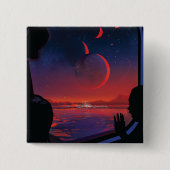 Retro Space Poster - Kijkers observeren trappist-1 Vierkante Button 5,1 Cm (Voorkant)