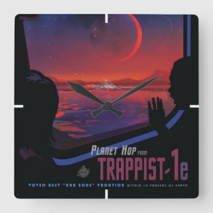 Retro Space Poster - Kijkers observeren trappist-1 Vierkante Klok