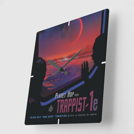 Retro Space Poster - Kijkers observeren trappist-1 Vierkante Klok (Hoek)
