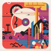 Retro Space Poster - Mars Exploration Program. Vierkante Kartonnen Onderzetter (Voorkant)