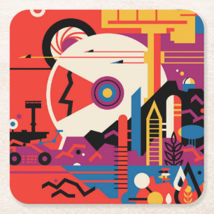 Retro Space Poster - Mars Exploration Program. Vierkante Kartonnen Onderzetter