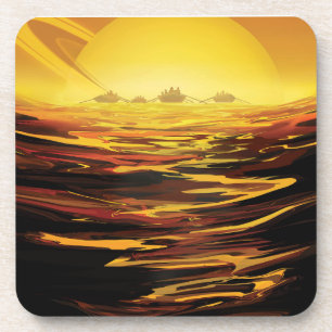 Retro Space Poster - Titan, de grootste maan van S Bier Onderzetter