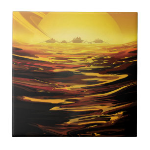 Retro Space Poster - Titan, de grootste maan van S Tegeltje