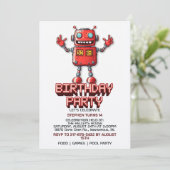 Retro Space Robot Verjaardagsfeestuitnodigingen Kaart (Staand voorkant)