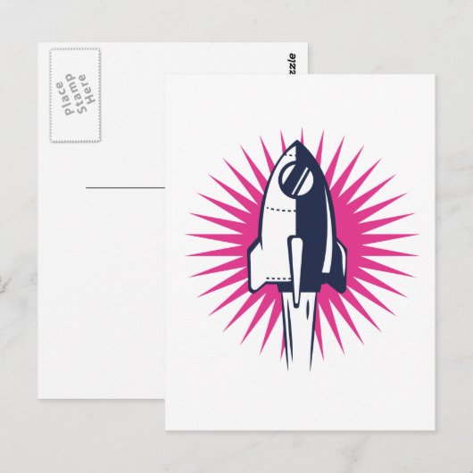 Retro Space Rocket Briefkaart (Voorkant / Achterkant)