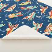 Retro Space Rocket Cars Blue - Aangepaste naam Sherpa Deken (3/4)