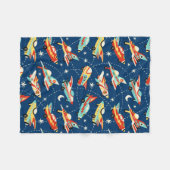 Retro Space Rocket Cars Blue Cute Kinder Pattern Fleece Deken (Voorkant (Horizontaal))