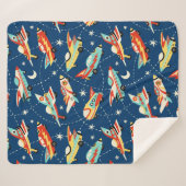 Retro Space Rocket Cars Blue Cute Kinder Pattern Sherpa Deken (Voorkant (horizontaal))