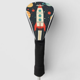 Retro Space Rocket Illustratie Golfheadcover