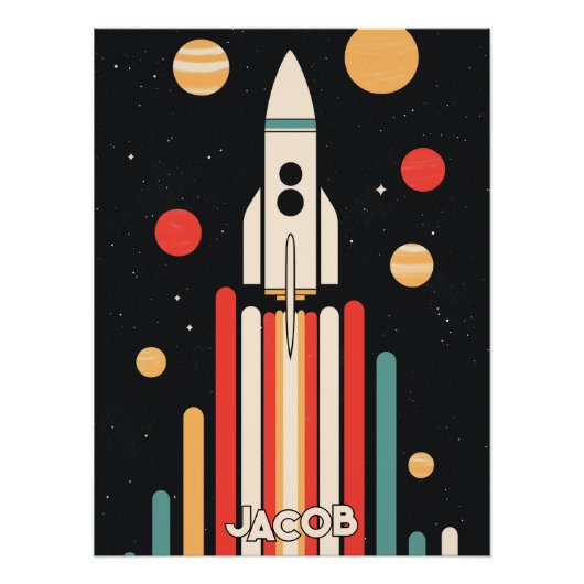 Retro Space Rocket Illustratie Perfect Poster (Voorkant)