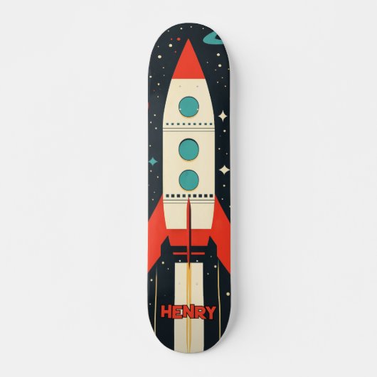 Retro Space Rocket Illustratie Skateboard (Voorkant)