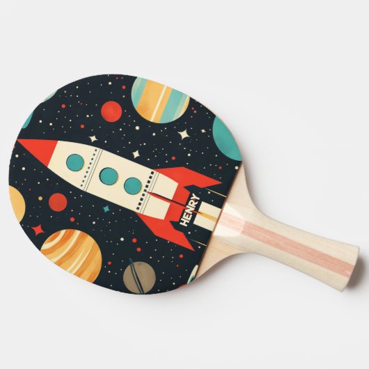 Retro Space Rocket Illustratie Tafeltennisbatje (Zijkant)