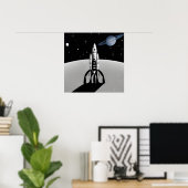 Retro Space Rocket & Saturn Poster (Thuiskantoor)