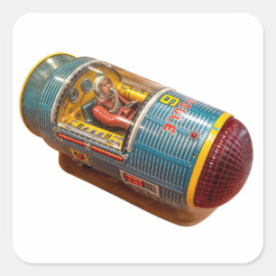 RETRO SPACE ROCKET SPEELGOED T-SHIRT VIERKANTE STICKER