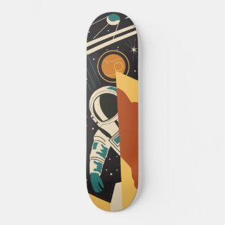 Retro Space Scene Met Astronaut Skateboard