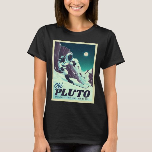 Retro Space Tourism Ski Pluto Skiing Skier T-shirt (Voorkant)