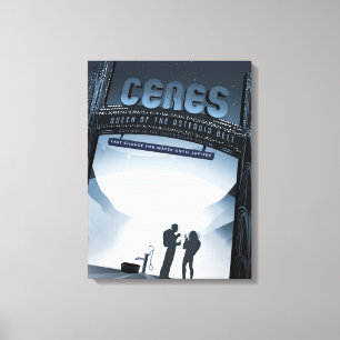 Retro Space Travel Poster Dwerg Planet Ceres. Canvas Afdruk