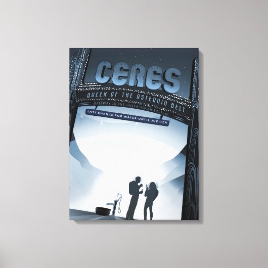 Retro Space Travel Poster Dwerg Planet Ceres. Canvas Afdruk (Voorkant)