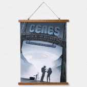 Retro Space Travel Poster Dwerg Planet Ceres. Hangend Wandkleed (Voorkant)