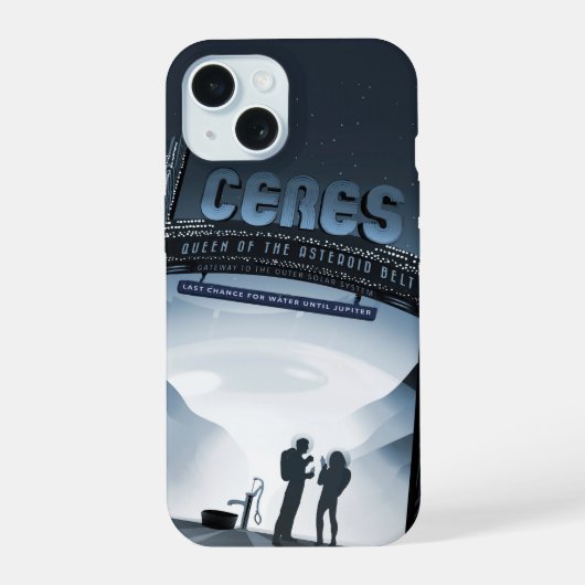 Retro Space Travel Poster Dwerg Planet Ceres. iPhone 15 Hoesje (Achterkant)