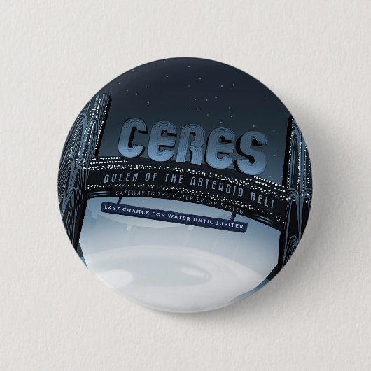 Retro Space Travel Poster Dwerg Planet Ceres. Ronde Button 5,7 Cm (Voorkant)