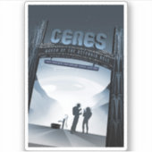 Retro Space Travel Poster Dwerg Planet Ceres. Sticker (Voorkant)